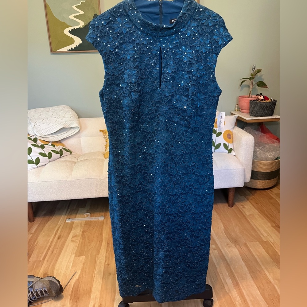 Roz & Ali Teal Lace Midi Sheath Dress